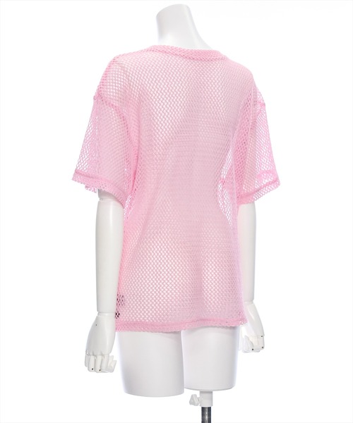 【新品】メッシュ ピンク ロゴ 長袖トップス 0628／M／WIXARC レディース トップス Tシャツ 長袖 メッシュ