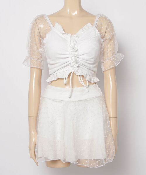 FREE STYLISTS 水着 Y2K フリル ギャザー シアー スカート タンキニ