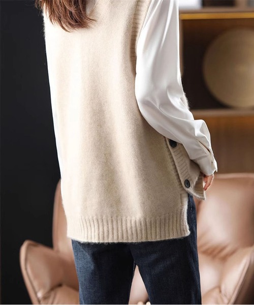 BLANC FICELLE ベスト ジレ サイドスリット ボタンジレ