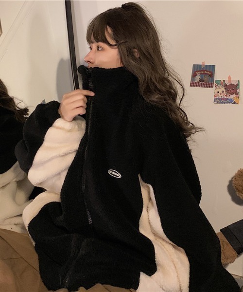 ブルゾン アウター フルジップフリースボアジャケット レディース