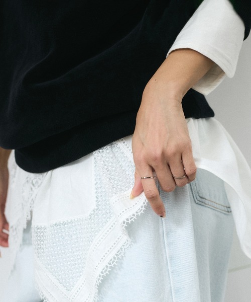 SALON adam et rope' ブラウス シャツ ヘムクロスレースシャツ