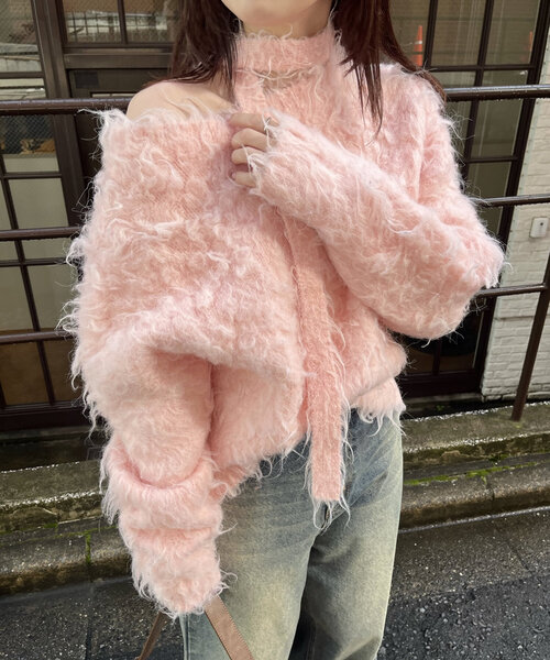 M-LINE カーディガン 「mline」チョーカー付きシャギーカーディガン