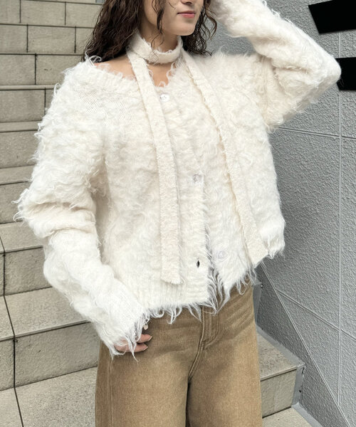 mline シャギーカーディガン　ニット M-LINE カーディガン 「mline」チョーカー付きシャギーカーディガン