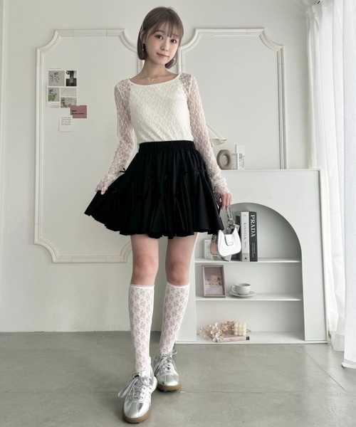 Loueme スカート メニーリボンイレギュラーヘムボリュームミニスカート