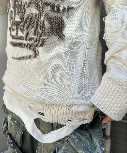 ニット セーター 「XU」damage loose knit レディース XU ニット セーター 「XU」damage loose knit レディース