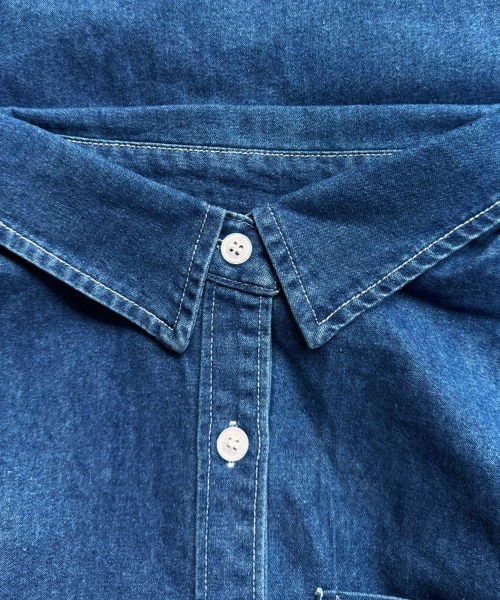ブラウス シャツ ボタン付きデニム柄シャツ レディース : ZOZOTOWN