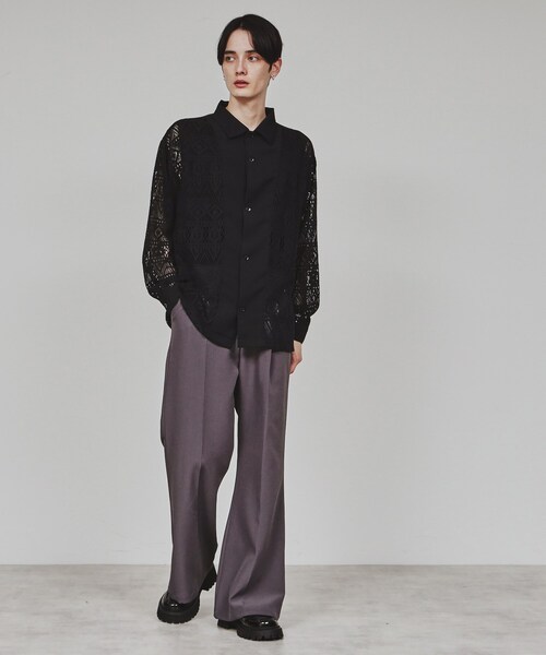 tk. TAKEO KIKUCHI 長袖シャツ M 黒葉柄 tk.TAKEO KIKUCHI シャツ 長袖レースシャツ メンズ : ZOZOTOWN