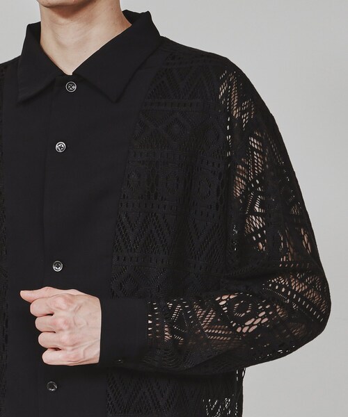 tk. TAKEO KIKUCHI 長袖シャツ M 黒葉柄 tk.TAKEO KIKUCHI シャツ 長袖レースシャツ メンズ : ZOZOTOWN
