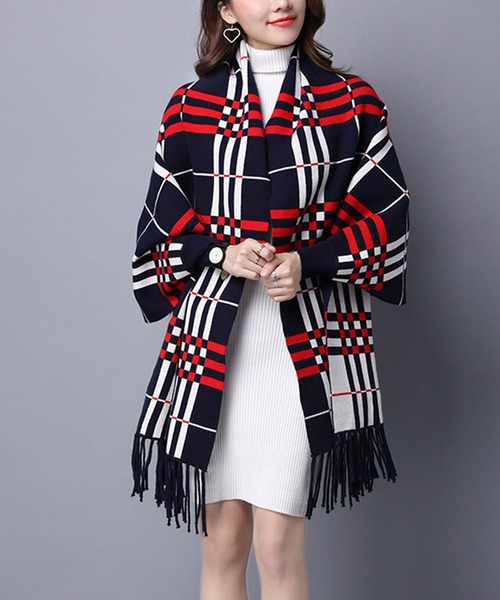 COMME des GARCONS コラボ　 フリンジストール　カーディガン バイカラーストール風フリンジカーディガン（ストール/ショール）｜DAY