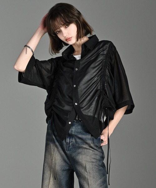 ADRER（アドラー） シャツ 25ss loose silhouette lace/sheer shirt