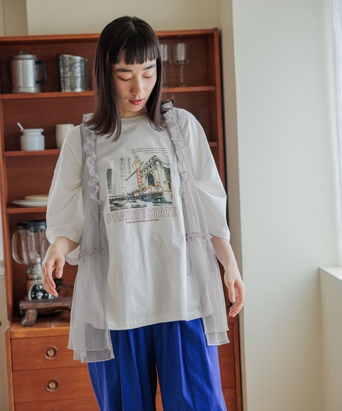 niko and… tシャツ バック布帛CITYフォトTシャツ レディース