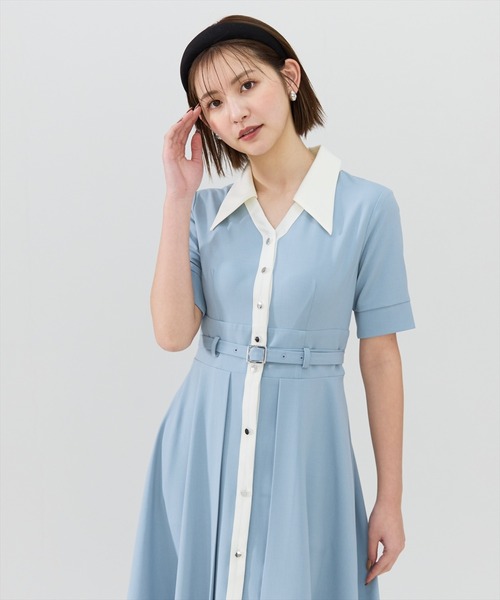 【日本未入荷】2色 半袖 バイカラー ツイード ワンピース バイカラー ニット ワンピース 半袖 Prima Scherrer 全3色