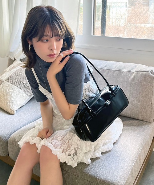 【美品】  Rokh / ロック | THE MEDIUM FILE BOX / 牛革 レザー ショルダーバッグ / ケース付き | black /white | レディース THE MEDIUM FILE BOX / 牛革 レザー ショルダーバッグ / ケース付き