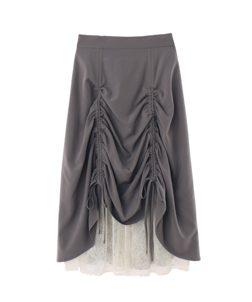スカート Square Lace Skirt GIUNON スカート crushed satin lace skirt / クラッシュサテン