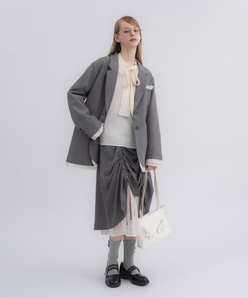 スカート lace layered drawstring skirt／レースレイヤード