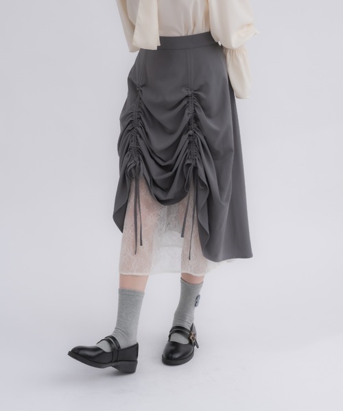 lace layered skirt レース重ねスカート スカート lace layered drawstring skirt／レースレイヤード