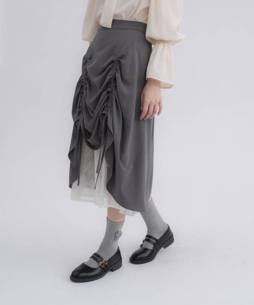 スカート lace layered drawstring skirt／レースレイヤード
