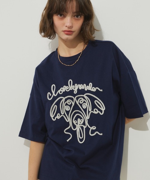 tシャツ コード刺繍ワンニャンTEE レディース