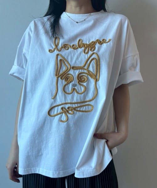 tシャツ コード刺繍ワンニャンTEE レディース Unitage tシャツ コード刺繍ワンニャンTEE レディース