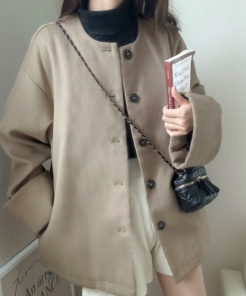 「LAUIR」 ノーカラージャケット MEDIUM ブラック レディース_画像2