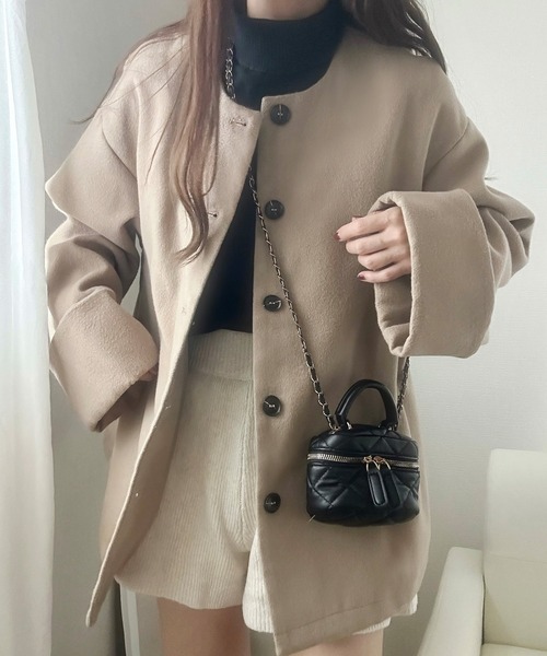 「LAUIR」 ノーカラージャケット MEDIUM ブラック レディース_画像3