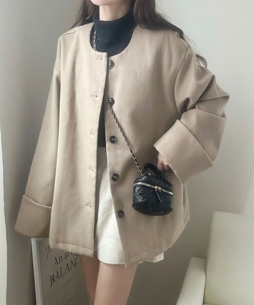 「LAUIR」 ノーカラージャケット MEDIUM ブラック レディース_画像4