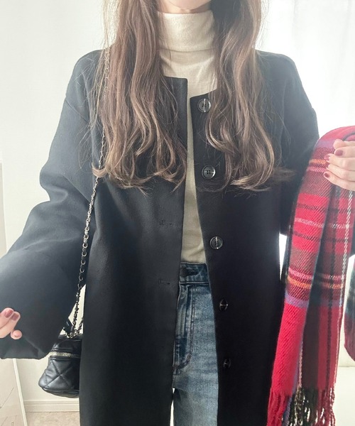 「LAUIR」 ノーカラージャケット MEDIUM ブラック レディース_画像6