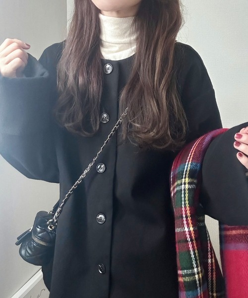 「LAUIR」 ノーカラージャケット MEDIUM ブラック レディース_画像8