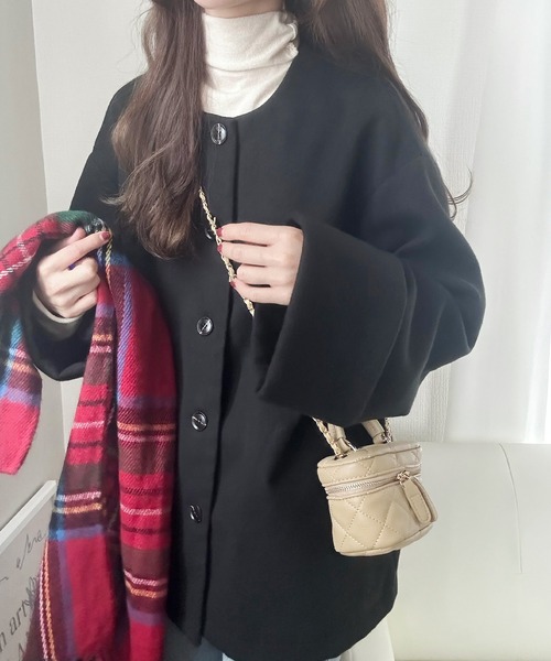 「LAUIR」 ノーカラージャケット MEDIUM ブラック レディース_画像9