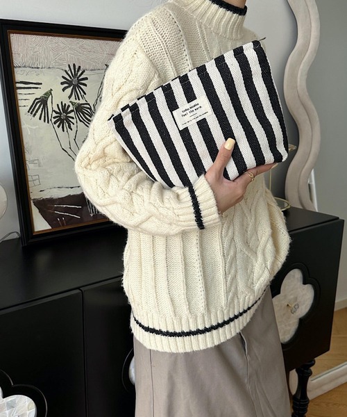 VIBGYOR バッグインバッグ ポーチ urbanfemine./大容量ストライプ