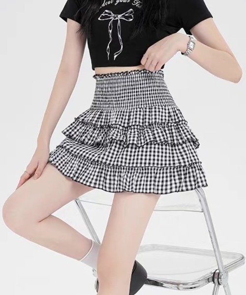 極美品*Veritecoeur*ギンガムチェック リネン シャーリングスカート R & D.M.Co- オールドマンズテーラー リネン ギンガムチェック