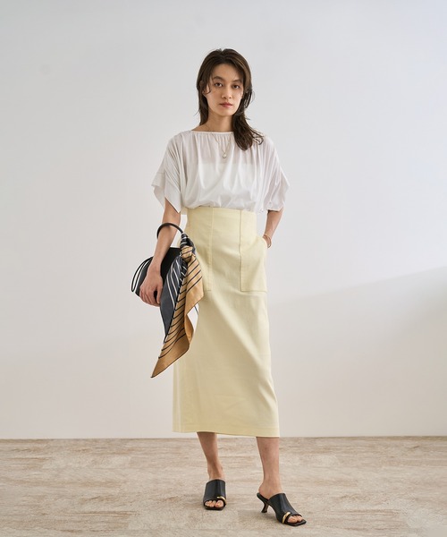 ROPE'（ロペ） tシャツ 「洗える」クリア天竺ギャザー半袖プルオーバー