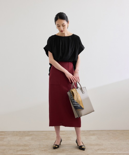 ROPE'（ロペ） tシャツ 「洗える」クリア天竺ギャザー半袖プルオーバー