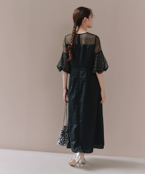 kaene ショルダーデザインドレス　結婚式　パーティー　30代　40代 kaene ドレス デザインオーガンミックスドレス : ZOZOTOWN Yahoo