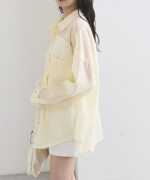 mystic 今期完売 シアービッグシャツ ホワイト mystic（ミスティック） ブラウス シャツ シアーBIGシャツ レディース