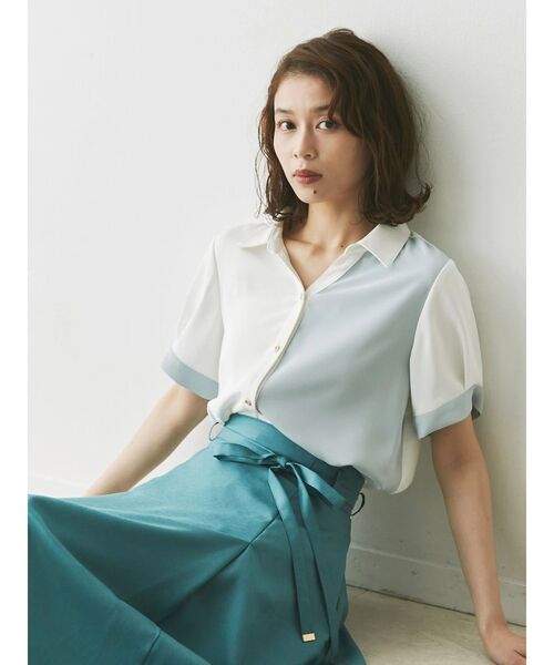 TONAL ブラウス シャツ バイカラーサテンスキッパーブラウス
