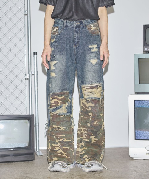ジーンズ リメイク風ダメージデニム「UNISEX」 メンズ