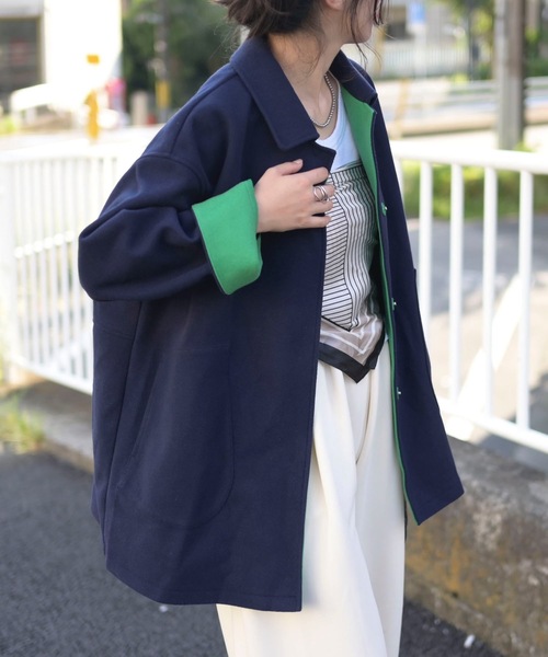 「&HALF」 「noa-ge」ステンカラーコート L ネイビー レディース_画像2