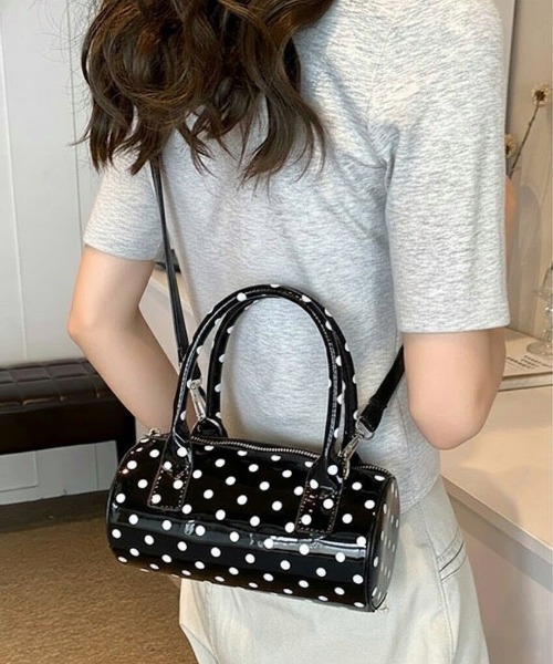 ボストンバッグ ドット柄エナメルショルダーミニボストンバッグ /水玉