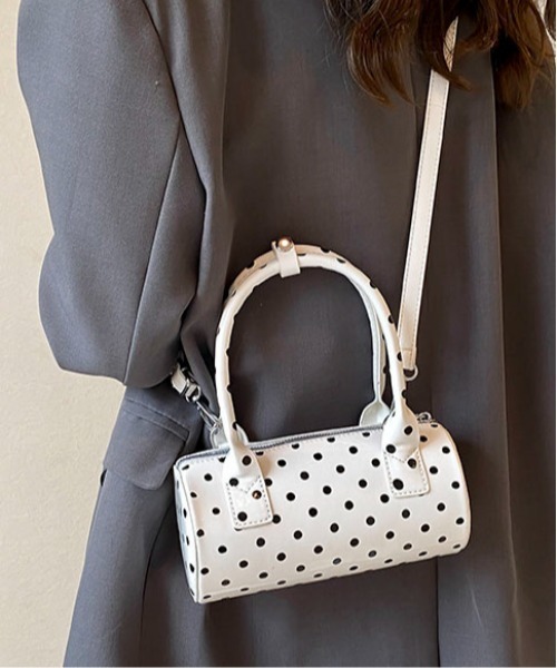 美品agnes b.ドット柄　ナイロンエナメル　2wayボストンショルダーバック agnes b.】ドット柄 ナイロンエナメル 2wayボストンショルダーバック