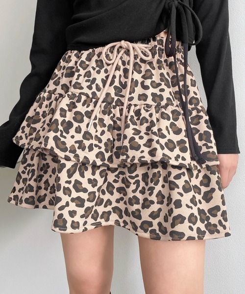 moment+ スカート ティアードレオパードスウェットスカート(レオパード