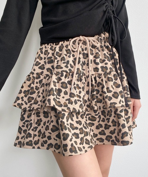 moment+ スカート ティアードレオパードスウェットスカート(レオパード