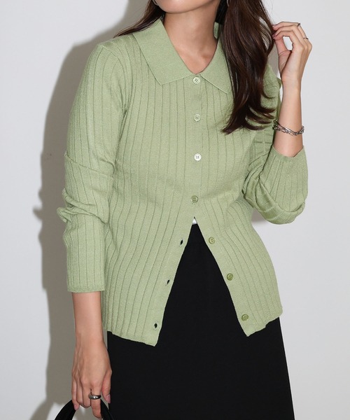 ニット セーター EDEN Cn Ls Cardi Sweater ニット セーター レディース andme ニット セーター 襟付きリブニットカーディガントップス