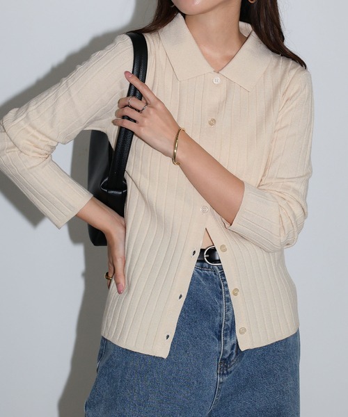Aimeine 襟付きリブニットカーディガン Information】 10.19(thu.)19:00 明日、完売しておりました 襟
