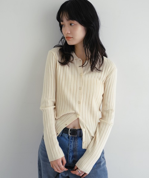 andme（アンドミー） カーディガン 「新色追加」襟付きリブニット
