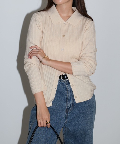 Aimeine 襟付きリブニットカーディガン Information】 10.19(thu.)19:00 明日、完売しておりました 襟