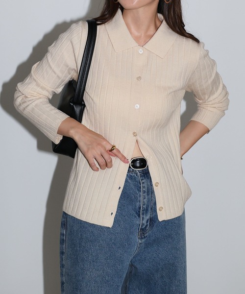 Aimeine 襟付きリブニットカーディガン Information】 10.19(thu.)19:00 明日、完売しておりました 襟