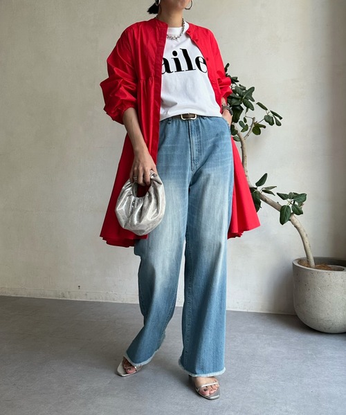 「DouDou」 加工デニムパンツ 36 スカイブルー レディース_画像3