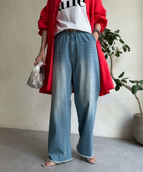 「DouDou」 加工デニムパンツ 36 スカイブルー レディース_画像8