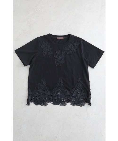 cawaii tシャツ 半袖 （黒）デコレーションレースのエレガントTシャツ